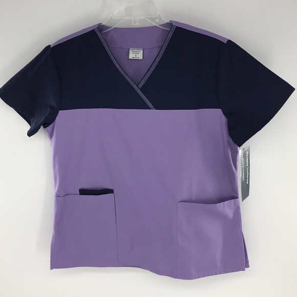 Dynasty Uniforms Tops - NEW Small Lilac Purple & Navy Blue Scrub Top Vneck